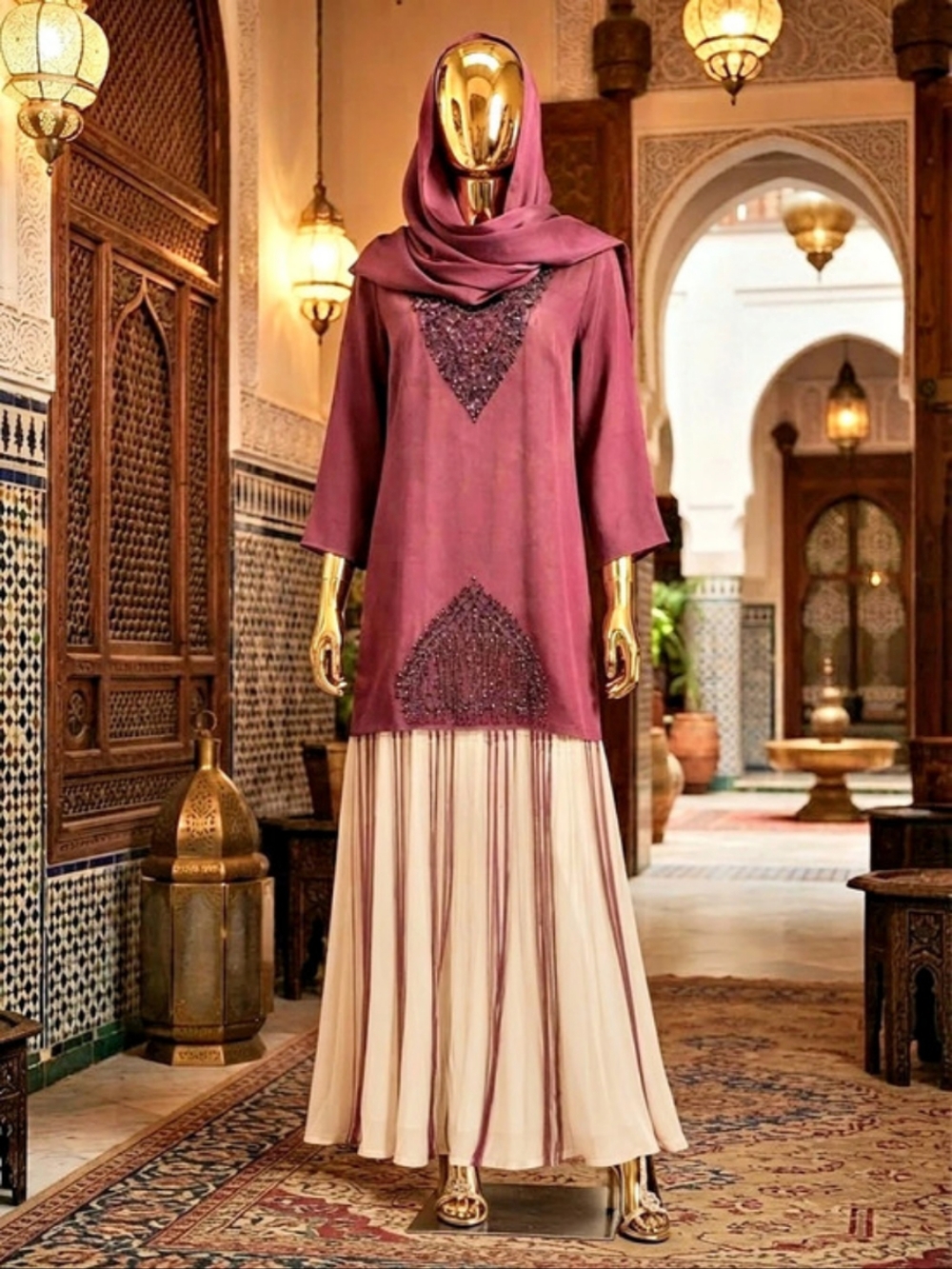 Purple & White Maxi Dress With Fringe